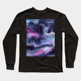 Bold Watercolor Texture with Indigo, Pink and Light Blue Long Sleeve T-Shirt